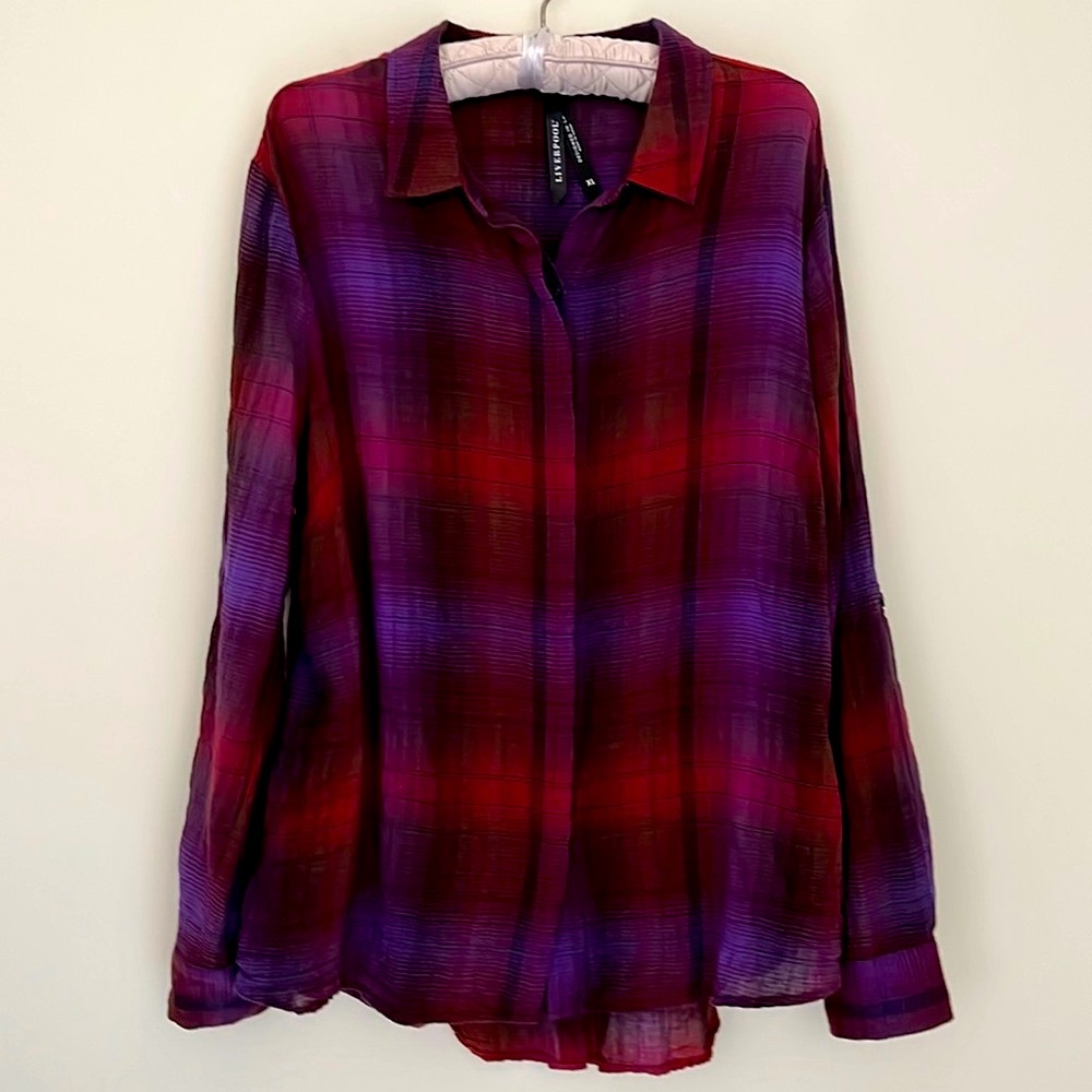 Liverpool Red and Purple Plaid Tunic xl